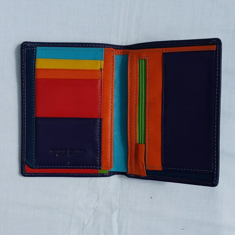 Vera Pelle Purple Multicolor Tri-fold Wallet - Picture 2 of 11